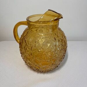 vintage Anchor Hocking Lido Milano Crinkle glass pitcher in amber "honey gold"